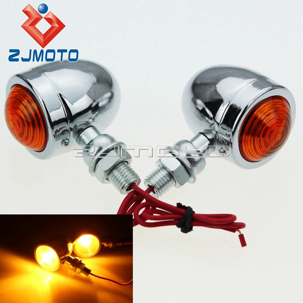 2x Universal Chrome Motorcycle Turn Signals Lights Shell Retro Bullet