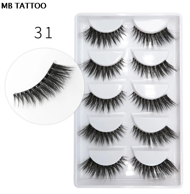 MB tattoo Новые прозрачные объемные норковые ресницы 5 пар натуральные длинные
