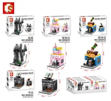 SEMBO Loja DIY Tijolos de Construção de Blocos de Mini Micro Loja de rua 3D Leilão Modelo Educacional Crianças brinquedos Meninas Presentes SD 6030-SD6033