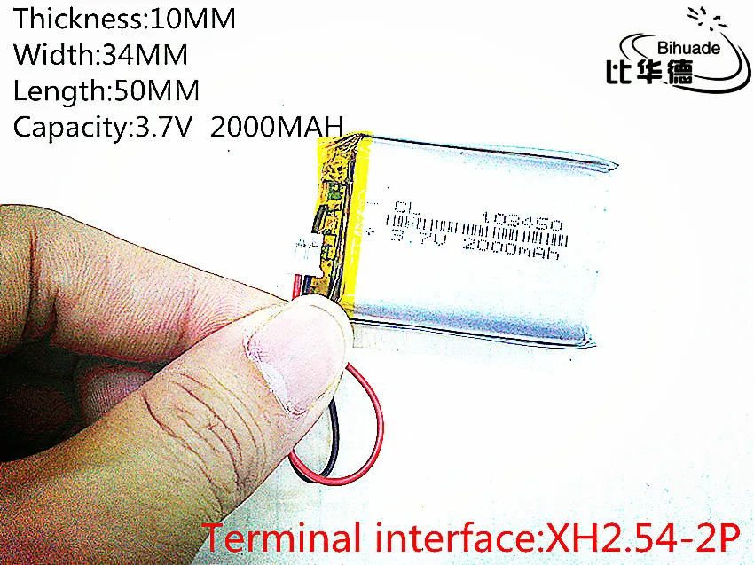 2,54 терминал 3,7 V, 2000 mAH, 103450 полимерный литий-ионный аккумулятор для mp3, mp4, mp5, dvd, bluetooth, Модель Игрушка Мобильный bluetooth