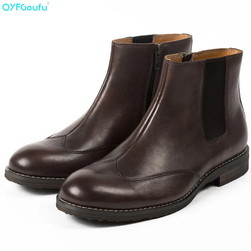 

Brand Boots Breathable Zipper Chelsea Boots Genuine Leather Male Wear Boots Fashion Casual Man Military Shose Sapatos