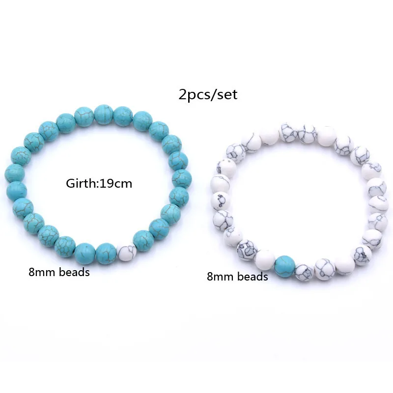 2Pcs/Set Couples Distance Bracelet Classic Natural Stone 18 styles Beaded Bracelets for Men Women Best Friend