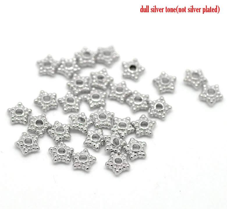 

DoreenBeads Zinc metal alloy Spacer Beads Star Silver Tone color About 6mm(2/8")x 6mm(2/8"),Hole:Approx 1.5mm,60 PCs