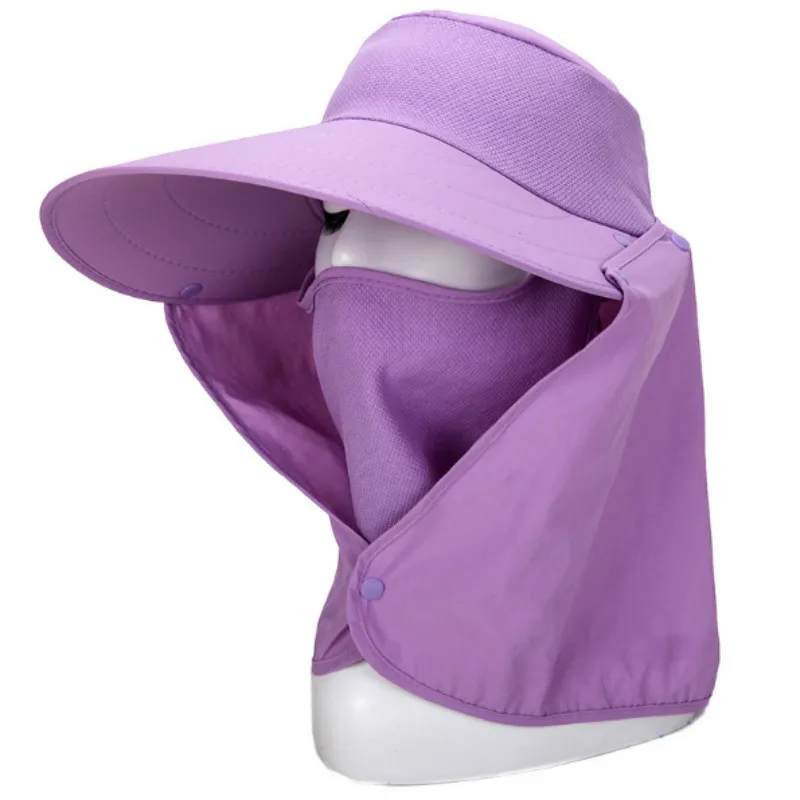 Женская широкополая рыболовная шляпа с задней и лицевая вуаль твердая маска с защитой от УФ садоводства шляпа летняя Кемпинг пляжная шляпа рыбака - Цвет: Фиолетовый
