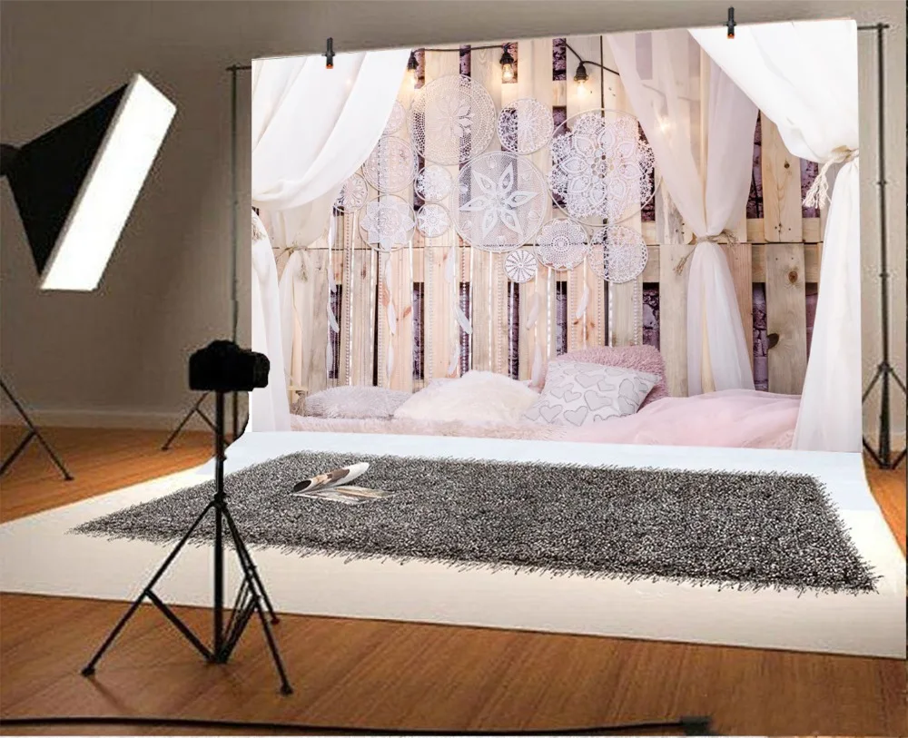  MEHOFOTO Background photos Boudoir Bed Wooden Board Pillow Curtain Pendant children Custom Photogra