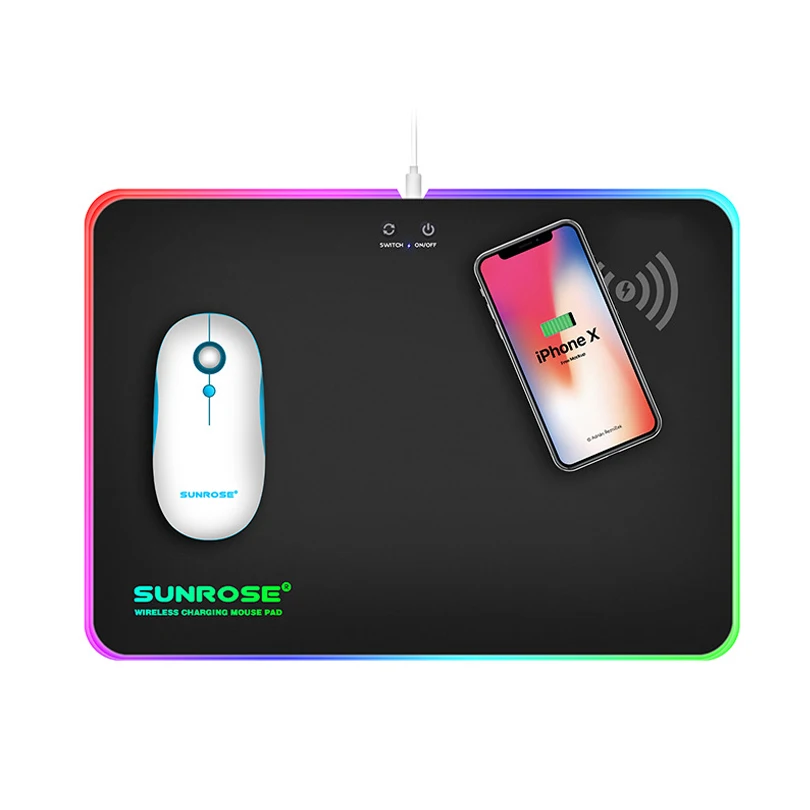 RGB LED Gaming Mouse Pad With Wireless Charger Function USB Wired Glowing Mousepad Laptop Desktop M