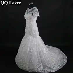 QQ Lover 2019 Новое поступление 3D аппликации с коротким рукавом Русалка свадебное платье плюс размер кружева свадебное платье es