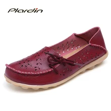Plus Size 2016 Ballet Summer Cut Out Women Genuine Leather Shoes Woman Flat Flexible Round Toe Nurse Casual Fashion Loafer
