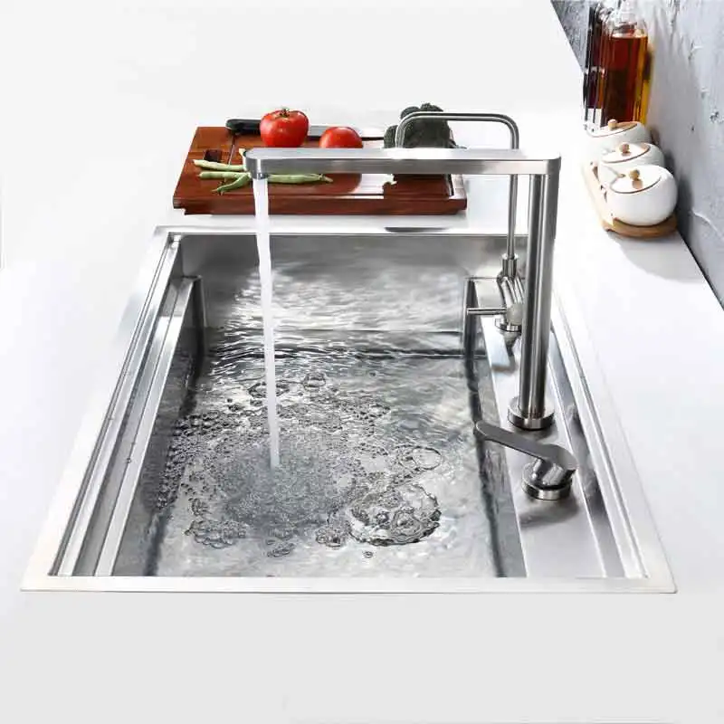 Kitchen Sink 304 stainless steel Multifunctiona manually single slot hidden Washing basins with Lifting faucet or Folding tap