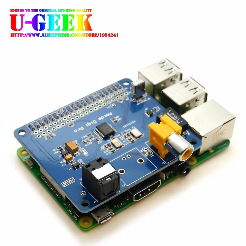 UGEEK AOIDE HIFI DiGi Pro цифровая звуковая карта для Raspberry pi 3B | два осциллятора | ies SPDIF Оптическое волокно | 44,1 и 48 кГц | 3B+ 4B 2B