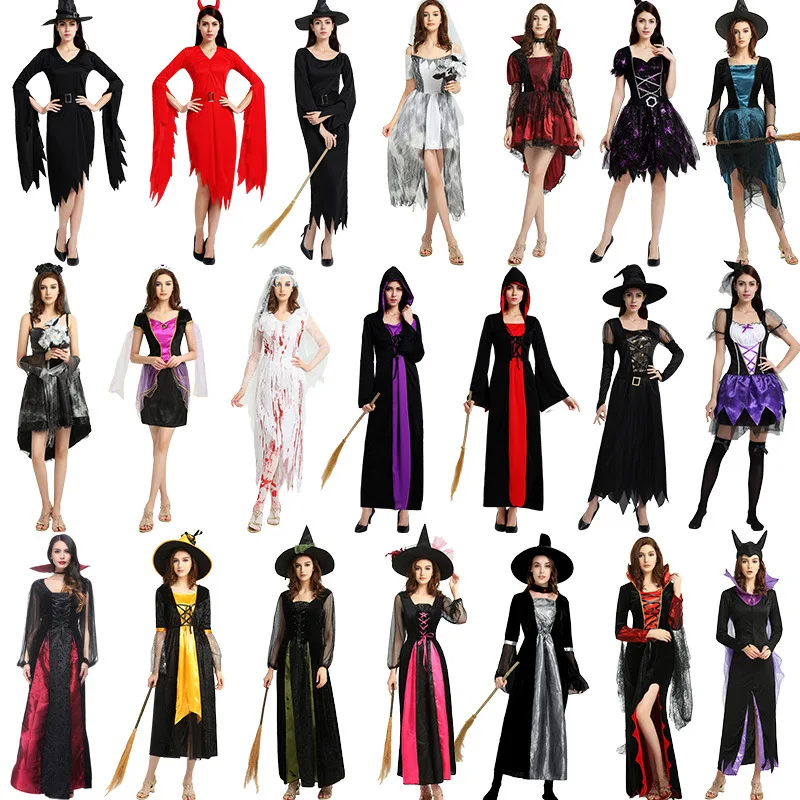 

Witch Cosplay Clothes Vampire Costume Queen's Long Dresses Women Halloween Party Clothing Adult Stage Performance Suits