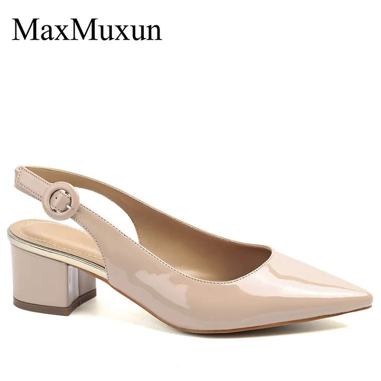 MaxMuxun Женщины Sexy Slingback острым носом туфли на высоком каблуке Блестящий каблук Кроко-эффект Летние платья - Цвет: beige