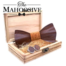 Mahoosive человек моды деревянные бабочкой 3D Corbatas Gravata жаккард Галстук платок Запонки галстук для Для мужчин подарок для Для мужчин с коробкой