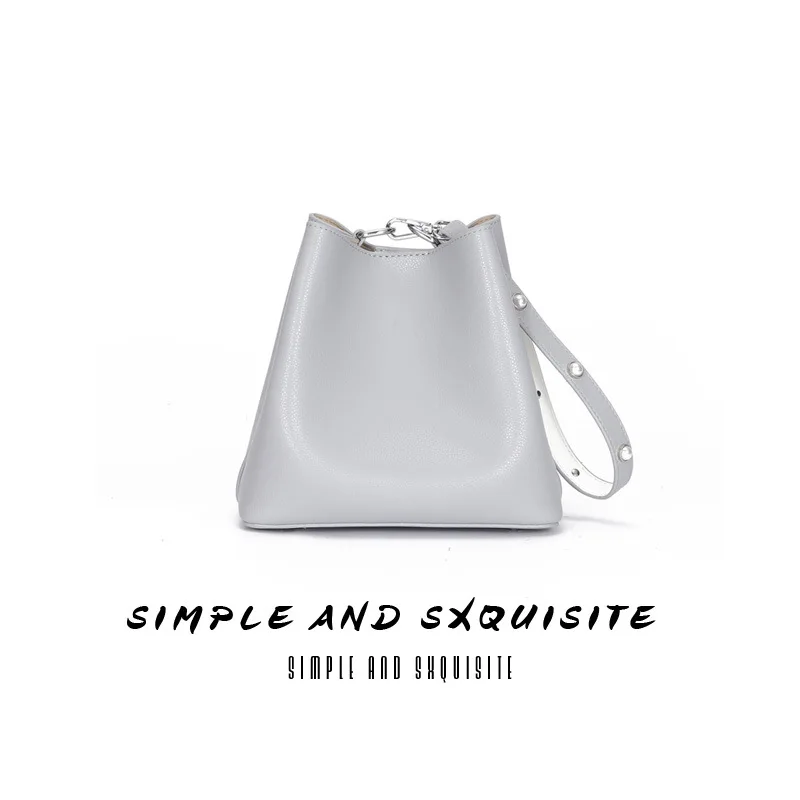Шикарная популярная Летняя женская сумка-мешок, натуральная кожа, женская сумка на плечо, высокое качество, женская сумка - Цвет: grey