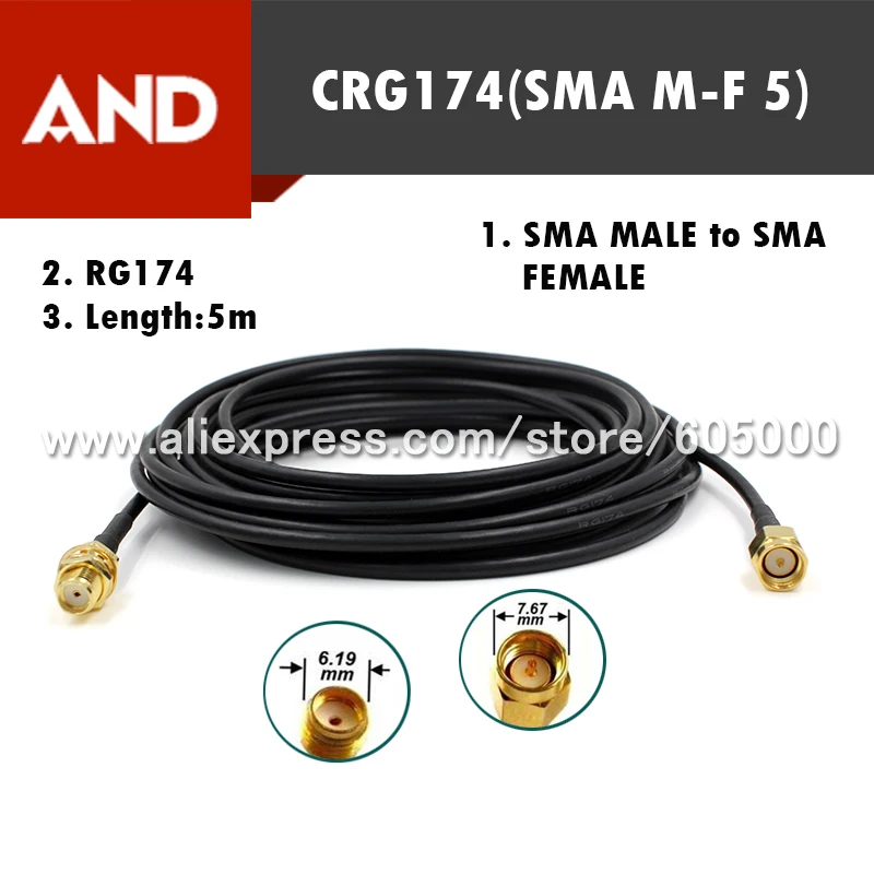 imágenes para Al aire Libre del envío SMA Macho a Hembra SMA cable, RG174, 5 M imágenes para Al aire Libre del envío SMA Macho a Hembra SMA cable, RG174, 5 M