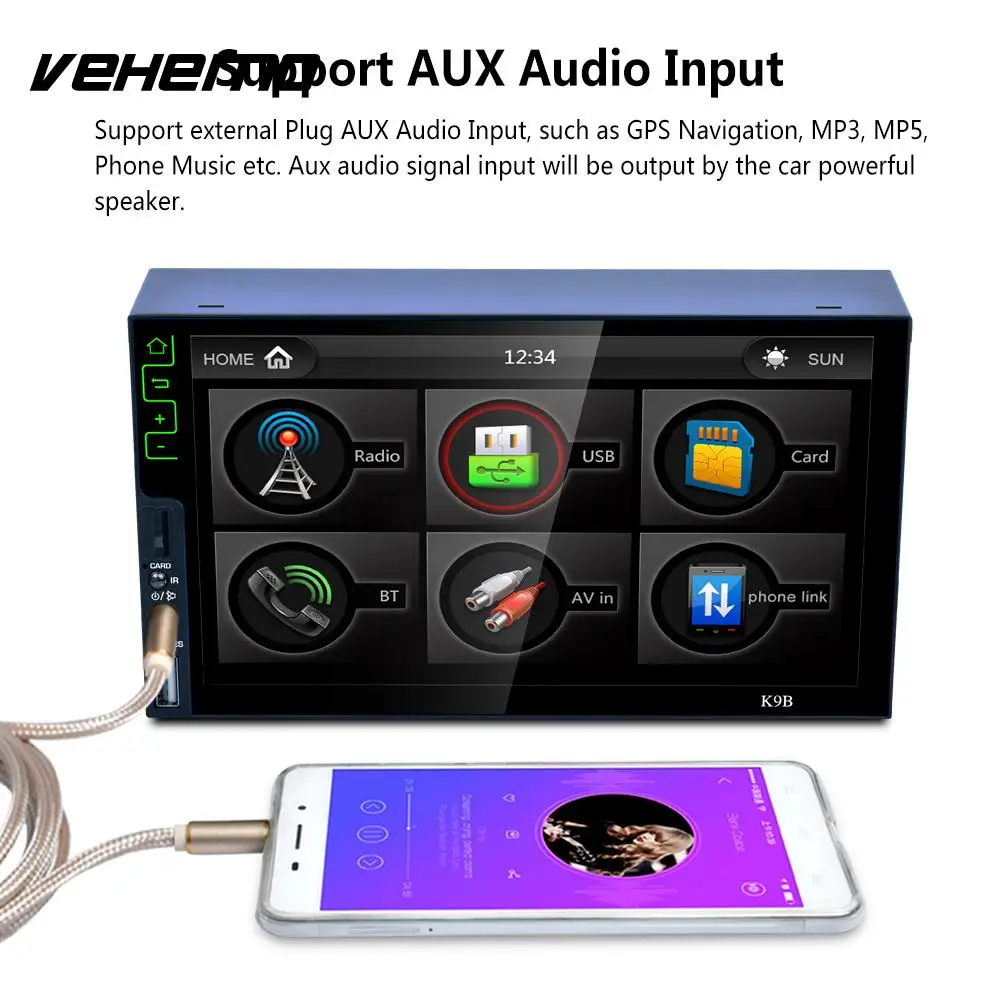 

Vehemo Quick Charge Multimedia Player Support Rear View Video Player Capacitive Panel Car MP5 for GPS Navigation FM/USB/AUX/SD