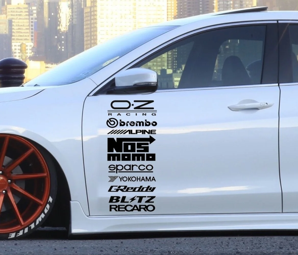  10Pcs Racing Door Decals Set Car Reflective Sticker Kit Waterproof Decoration Vinyl Sticker Each Le