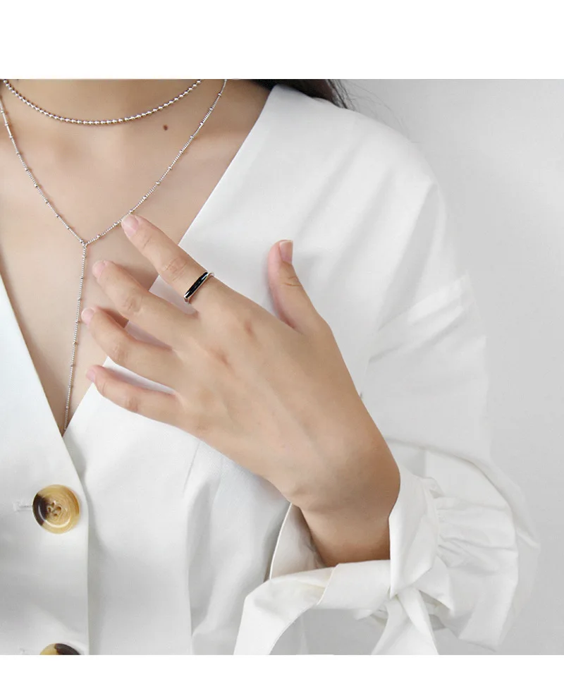SHANICE 925 пробы серебряные Открытые Кольца для женщин с черной глазурью Студенческая девушка модное ювелирное серебряное кольцо Bijoux Femme