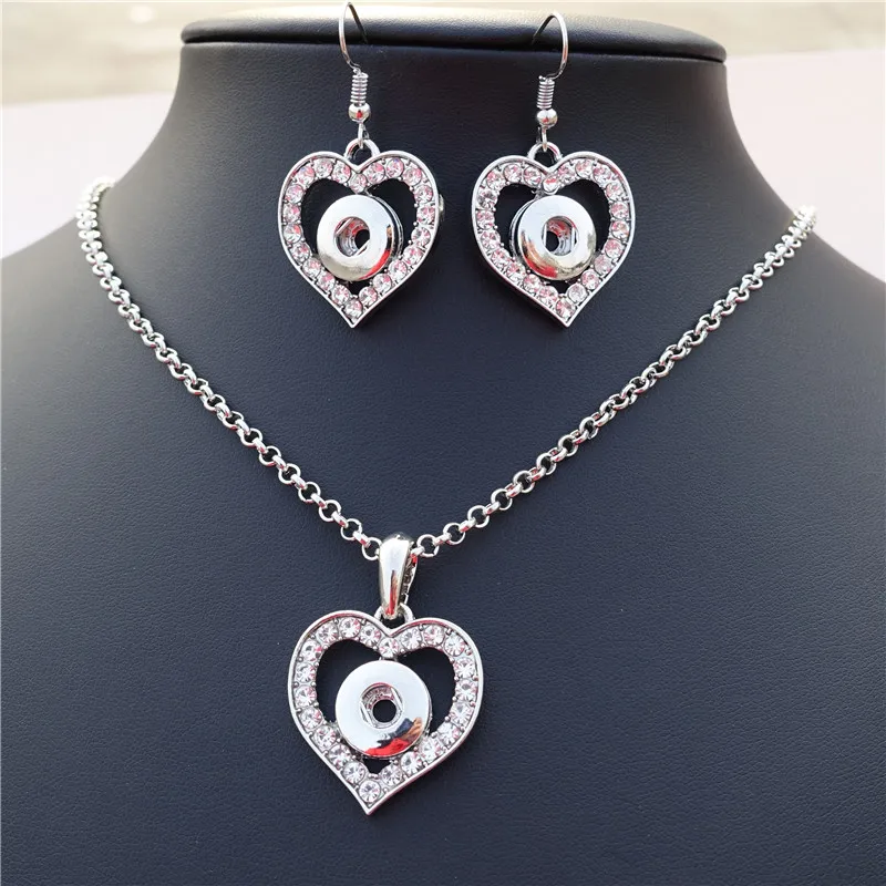 

Metal 12mm Snap Buttons Heart Necklace Earrings Jewelry Set For Valentine's Day Gift