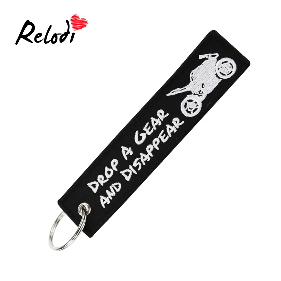 

Relodi White on Black Embroidery Keychain Polyester Fabric Key Protector Drop A Gear Disappear Key Chains Fashion Jewelry SP2363
