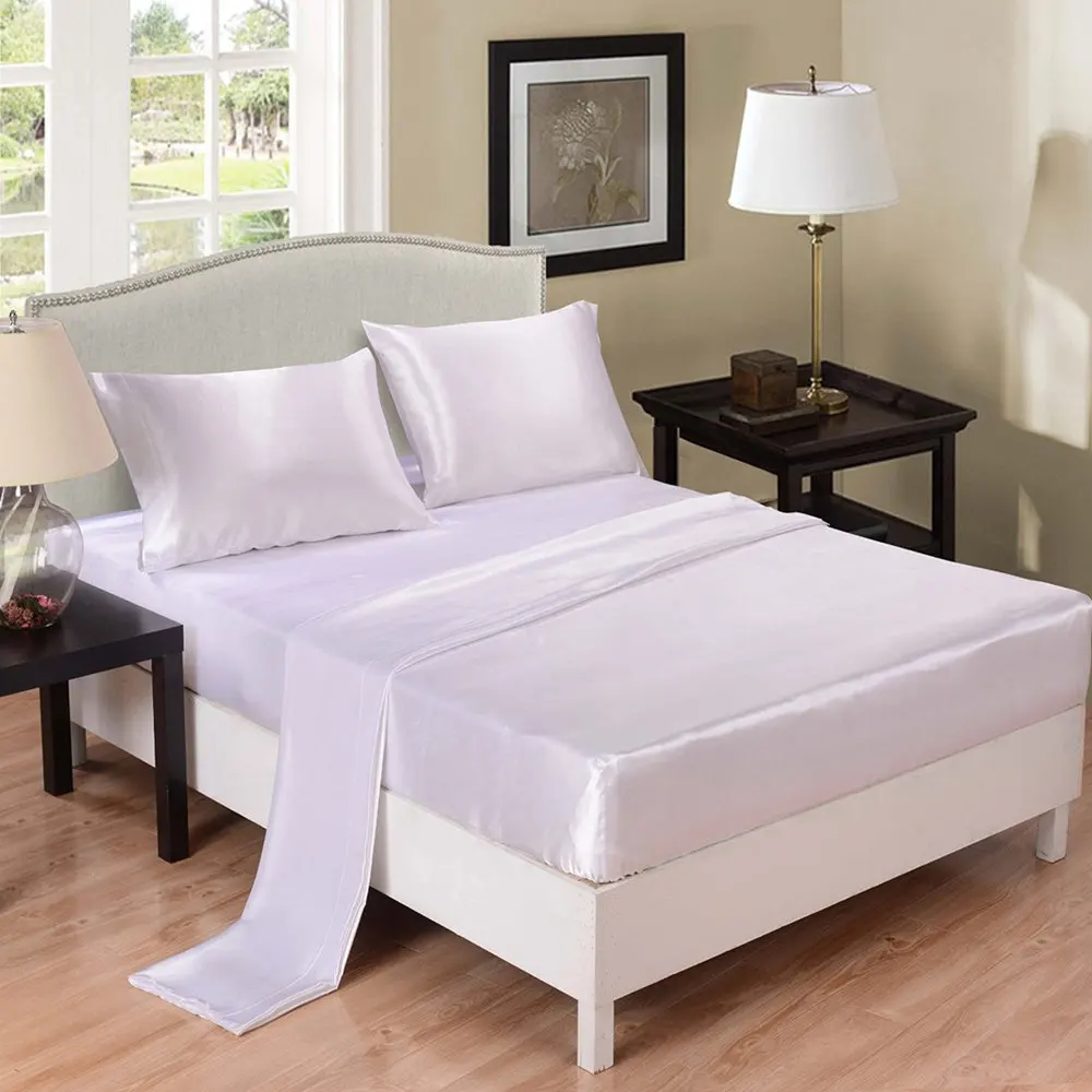 

Solid Color Satin Faux Silk Luxury Bedding set Set Silky Bed cover 4PCS Flat Sheet Fitted Sheet Pillowcases US Twin Queen King