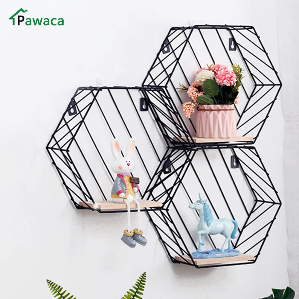 Nordic Metal stripe Wall Hanging Shelf Rack Hexagon Convenient Storage Holder Geometric Figure Home Decoration | Дом и сад