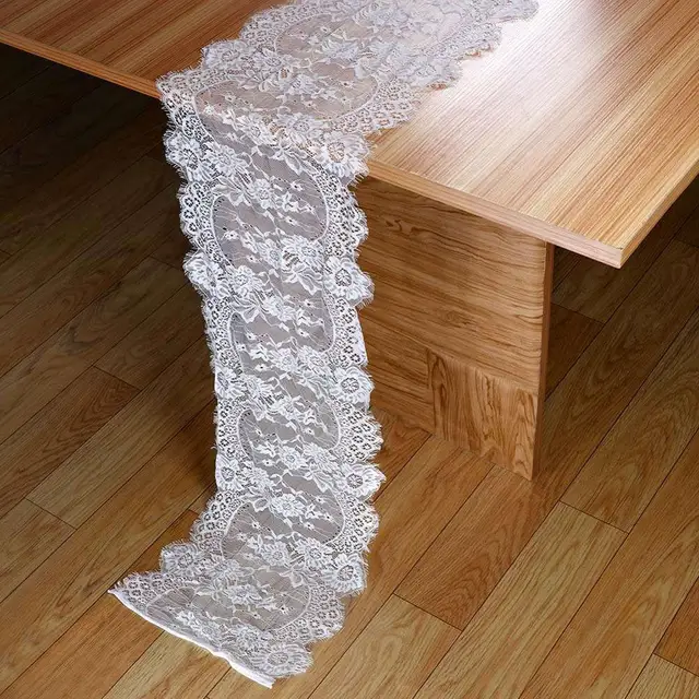 OurWarm 5Pcs 35X300CM White Lace Table Runner Fringe Edge Floral Table
