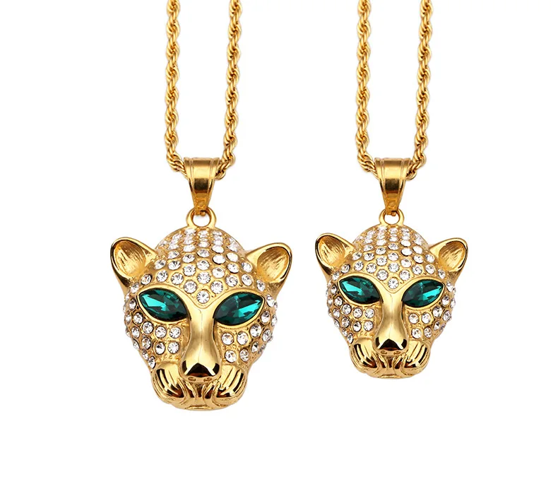 New High Quality Rhinestone Iced Out Animal Charm Leopard Pendant