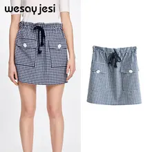 Весенне-летние женские юбки Харадзюку с прямыми карманами и поясом, Мини юбка в стиле ампир, женские юбки faldas mujer moda