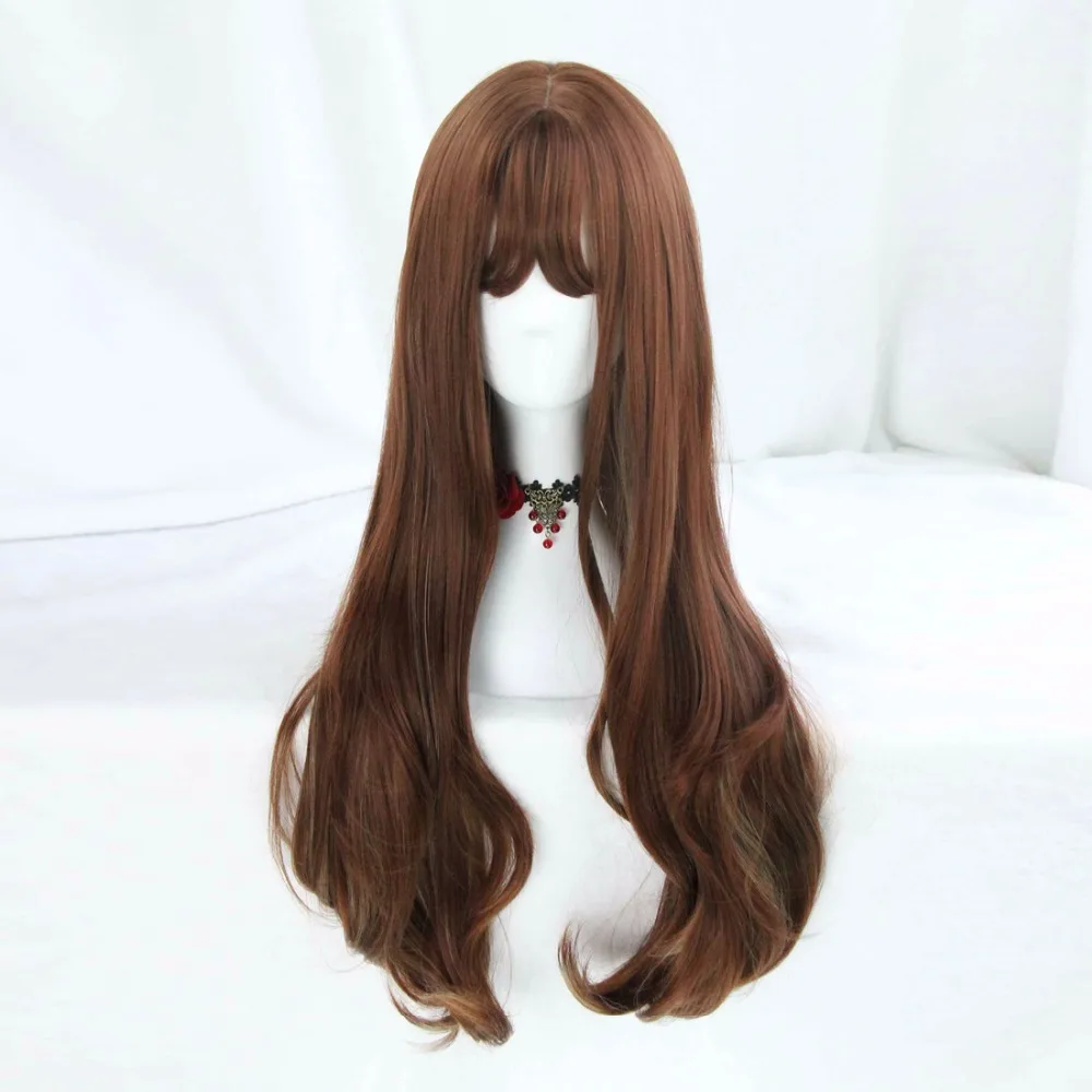 70cm Long Mixed Brown Wavy Anime Party Women Cosplay Synthetic Wigin