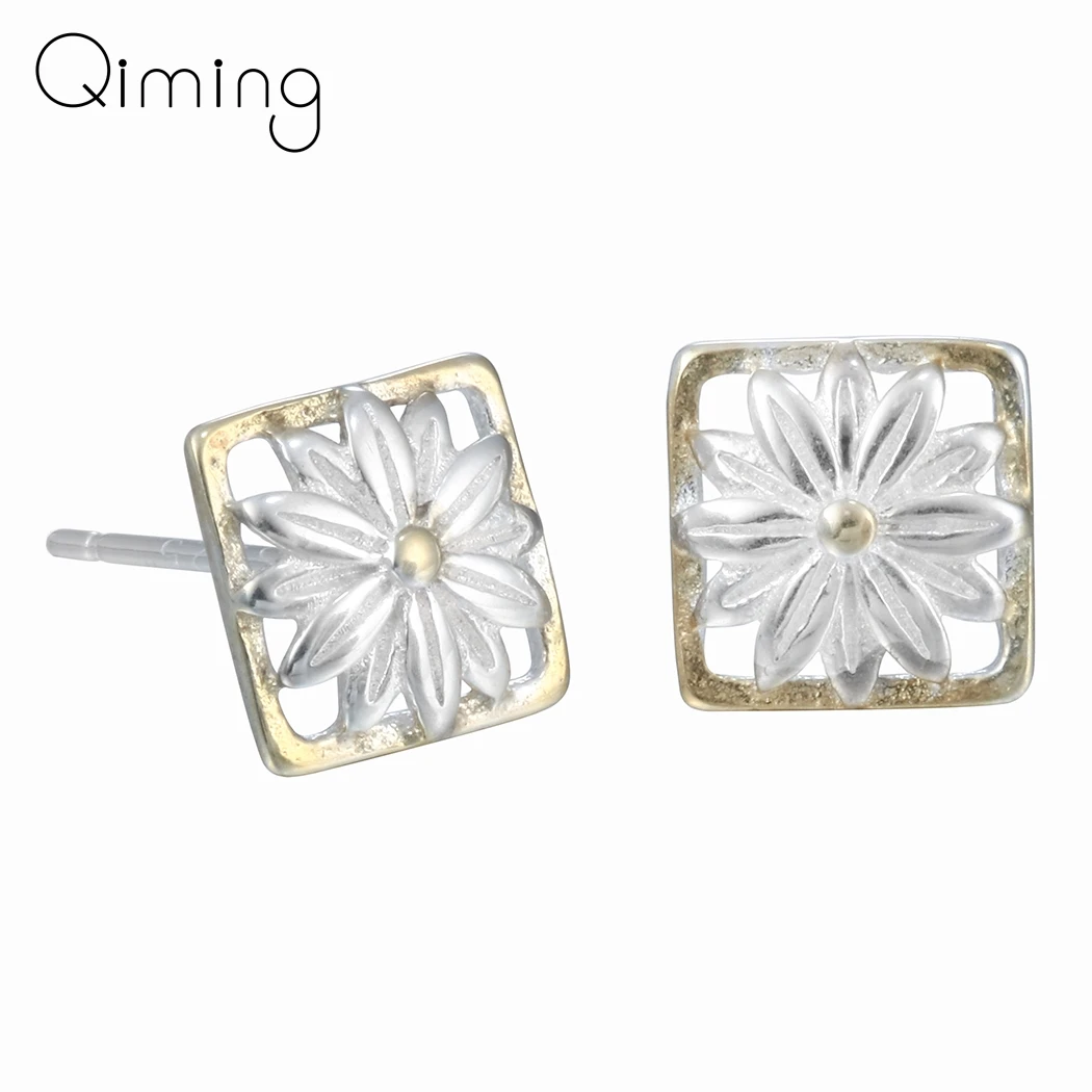 Золотые маргаритки цветок серьги-гвоздики квадратные милые маленькие модные богемные 925 стерлингового серебра ювелирные изделия для женщин вечерние подарки