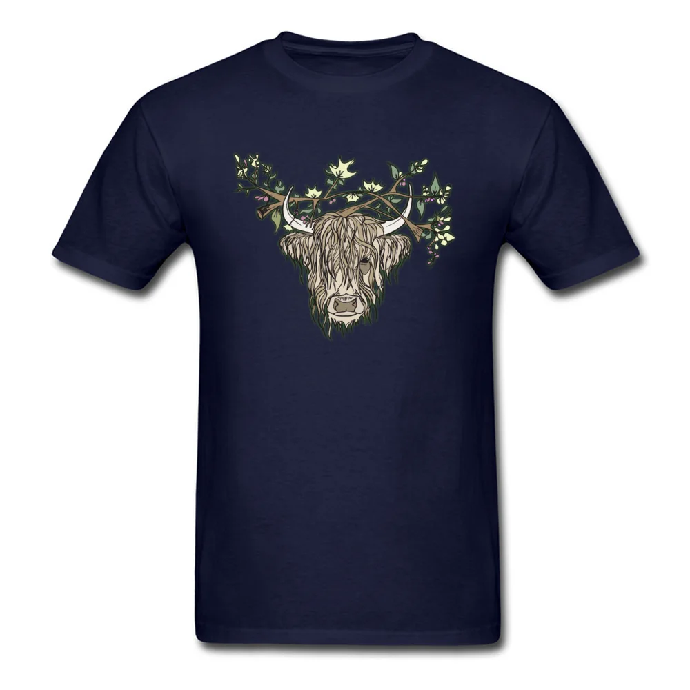 Scottish cow Normal T Shirt for Male 100% Cotton Fall Tees Fitness Tight T-shirts Short Sleeve Prevalent O-Neck Scottish cow navy