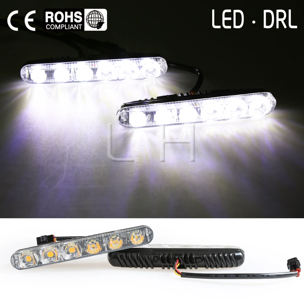

2X Car DRL Off-road Lamp head front 12V 6 LED Car DRL White & Amber Turn Signal Daytime Running Light