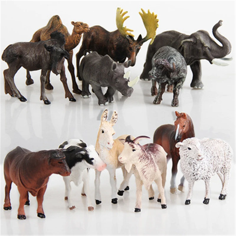 

6 or 12pcs/set of plastic wild jungle zoo animal figure big forest ranch set children's toys cute animal set gift