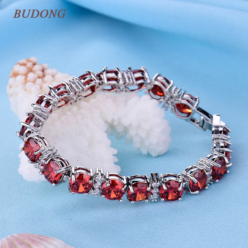 

BUDONG 18cm Fashion Bracelets for Women Silver/Gold Color Bracelet Luxury Round Crystal Cubic Zirconia Bangle Jewelry XUL112
