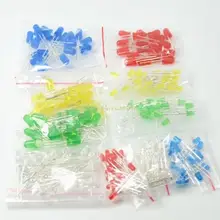 100 шт./лот 3 мм 5 мм светодиодный комплект смешанных цветов красный зеленый желтый синий белый светильник светодиод