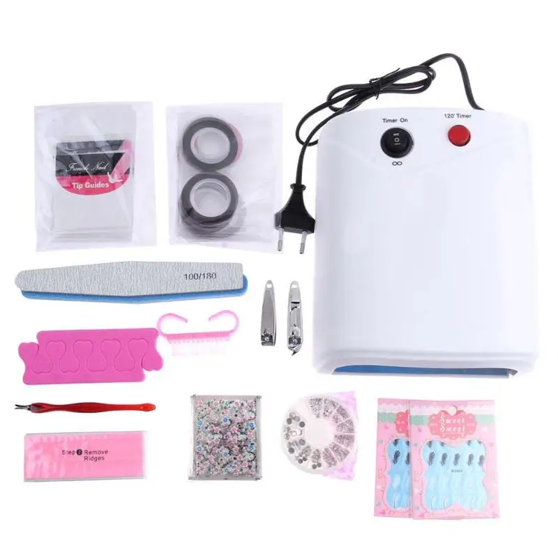 

14Pcs Pro Manicure Tools Set 36W UV GEL Lamp Nail Dryer 3D Nail Rhinestone Cuticle Pusher Clipper Grinding File Toe Separator