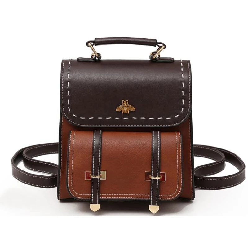 

Little Bee Vintage Pu Leather Women Backpack Simple Preppy Style Backpack Women Famous College Backpack Women