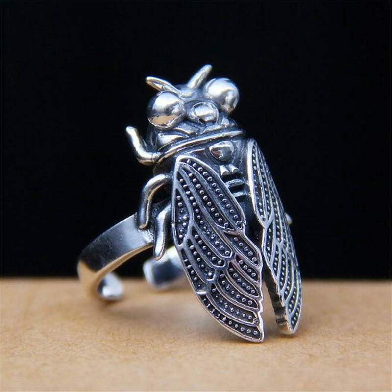 

Funny Cicadas Insects Rings for Women Vintage 925 Sterling Silver Adjustable Size Punk Jewelry Finger Ring