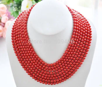 

Wholesale>>Real 8row 16"~22" 6MM round red coral bead necklace