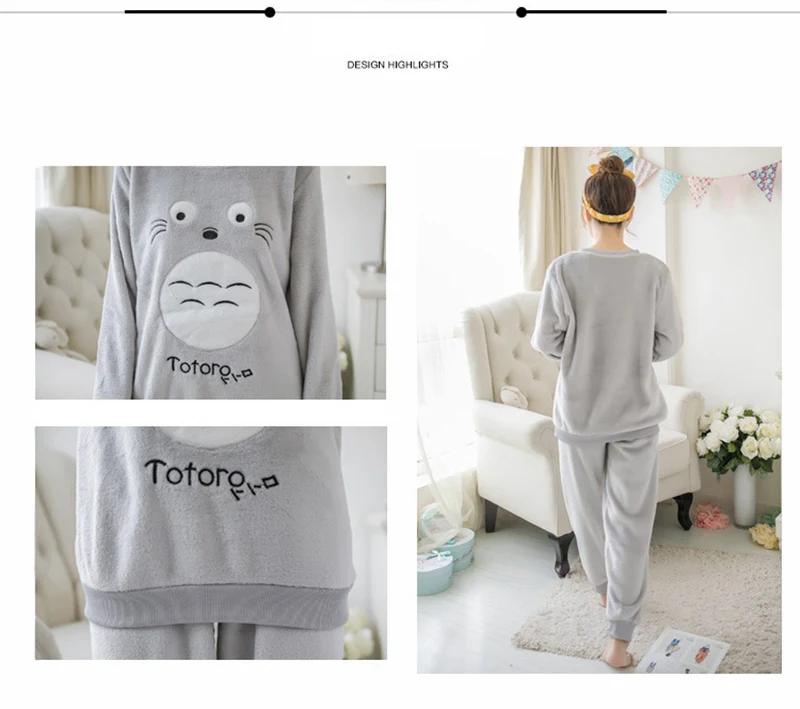 Pull Size зимние теплые пижамы для женщин милый коралловый фланелевый пижамный
