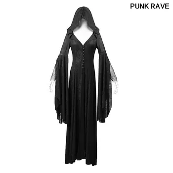 

Gothic Long Hooded Black Women's High Priestess Halloween Party Dress fashion Knitting Jacquard Vintage Dresses PUNK RAVE Y-510