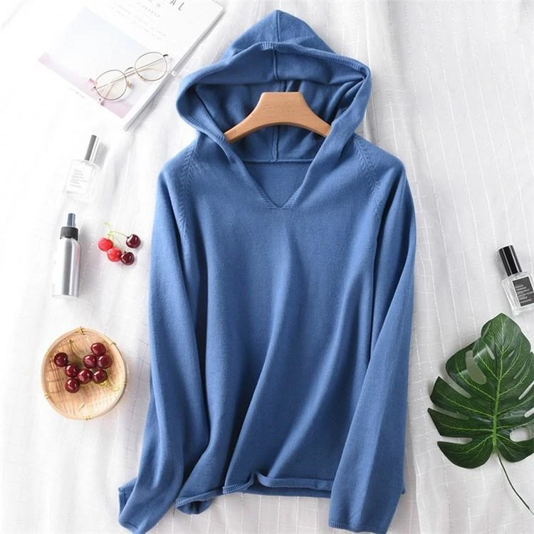 cashmere wool blend knit women hooded crimping pullover sweater coat wide loose large size S-3XL