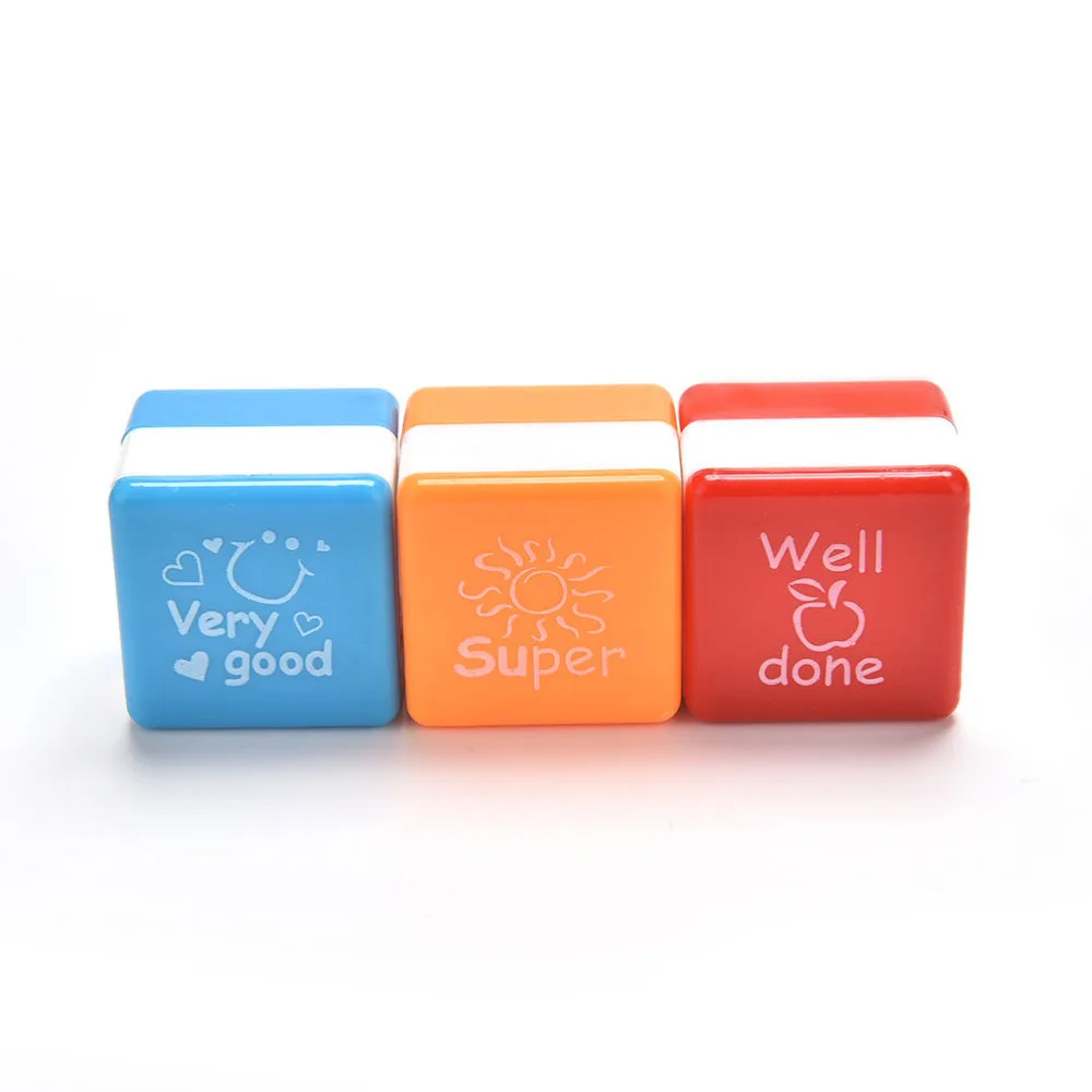 Cute Cartoon Kids Stamp Set DIY Teachers Self Inking Praise Reward Stamps