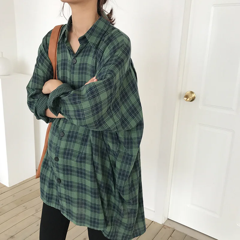 

Maternity Women Spring Autumn Blouses Long Sleeve Mid-long Plaid Shirts New Moms Fashion Loose Korean Style Top Clothes