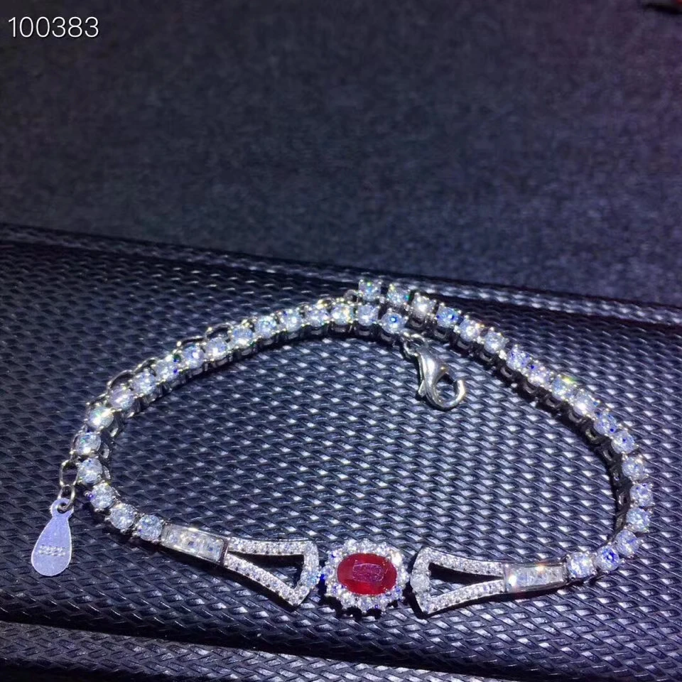  Bracelet en rubis rouge naturel Bracelet en pierres précieuses naturelles 925 bracelet en argent fe