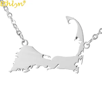 

EthlynFactory Wholesale Cheap Popular Stainless Steel Cape Cod Map Necklace Simple Country Silver Pendant P166