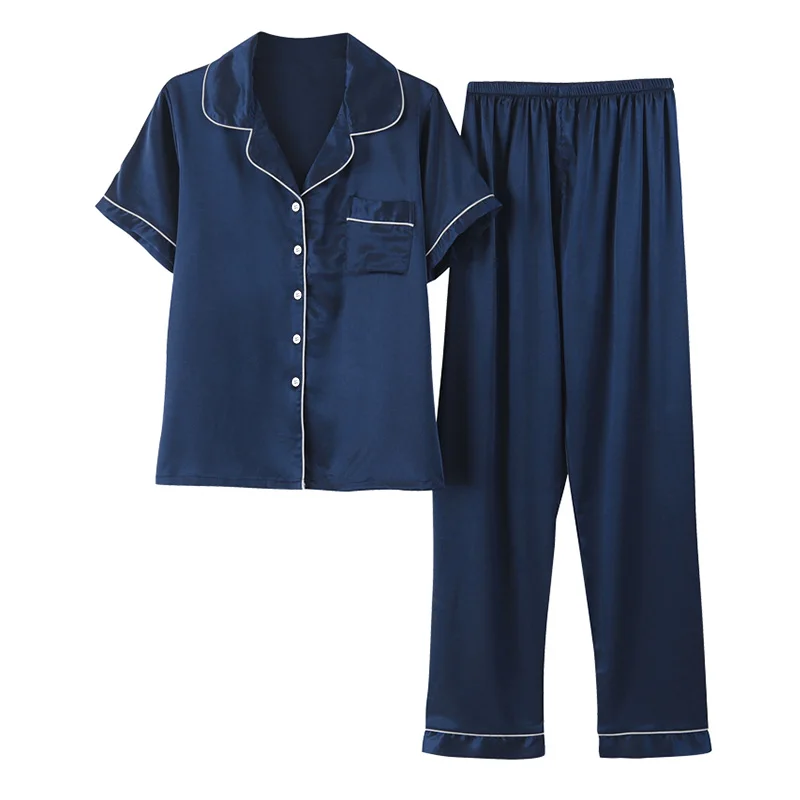 Женский пижамный комплект Fallsweet, шелковая однотонная пижама с V-образным вырезом, набор одежды для сна, размер 5XL - Цвет: Синий