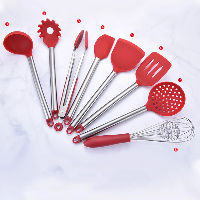 9 шт красный/черный силиконовый набор кухонной утвари лопатка кухонные инструменты набор кухонных инструментов с ведром для хранения