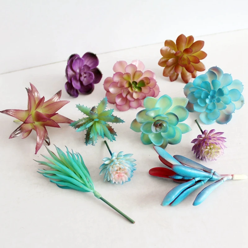 

Wholesale 20PCS Artificial Mini Succulents Plants Blue Purple Pink Green Arrangement Lotus Echeveria Flower
